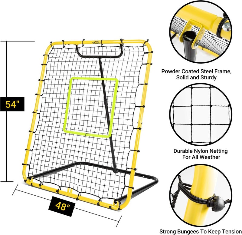 PLAYAPUT Baseball Rebounder Net - 4x4.5FT Baseball Pitchback Net for Pitching and Fielding Training, Angle Adjust Bounce Back Net - Image 2